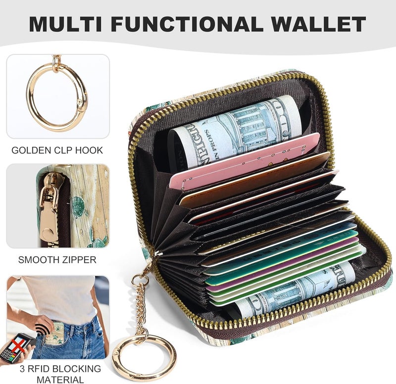 Luoycxy Credit Card Holder for Women,Small Rfid Wallet with Keychain Zipper,Cute PU Leather Card Case Wallet，Accordion Credit Card Wallets Gift,Turtle - Image 2